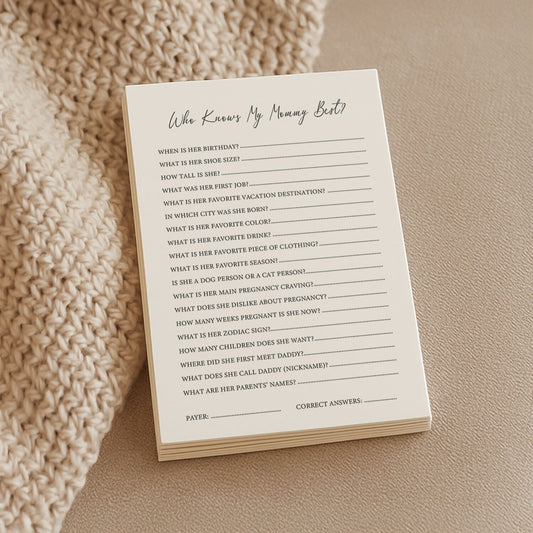 Baby Shower Game Cards - Who Knows Mommy Best