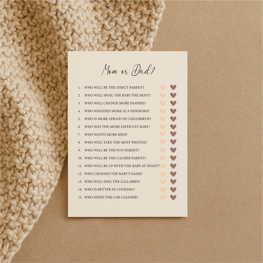 Baby Shower Game Cards - Mom or Dad