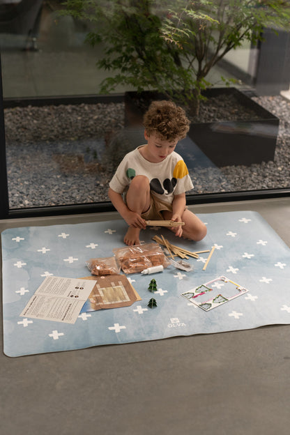 Kids Mealtime Floor Mat, Non-Slip & Waterproof - Cross Azure