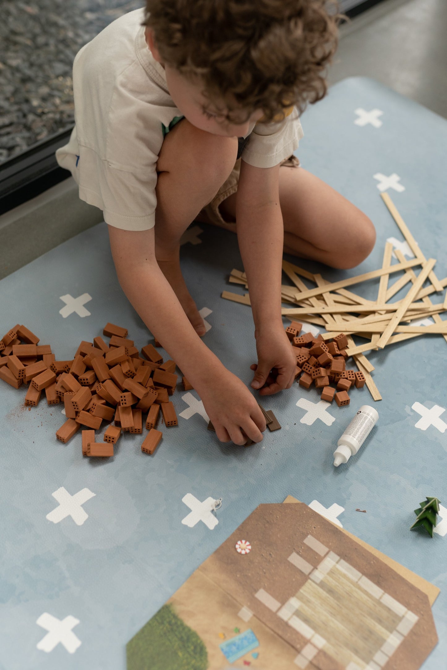 Kids Mealtime Floor Mat, Non-Slip & Waterproof - Cross Azure